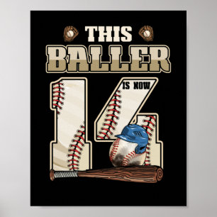 Kinder 14. Geburtstag Baseball Junge Vierzehn Jahr Poster