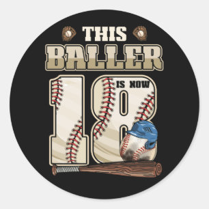 Kinder 18. Geburtstag Baseball Junge Achtzehn Jahr Runder Aufkleber