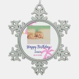Kinder 1 Geburtstag hinzufügen Name Datum hinzufüg Schneeflocken Zinn-Ornament