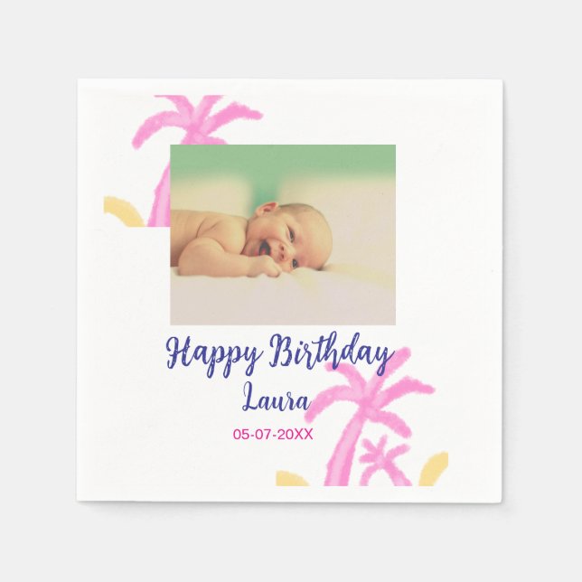 Kinder 1 Geburtstag hinzufügen Name Datum hinzufüg Serviette (Vorderseite)