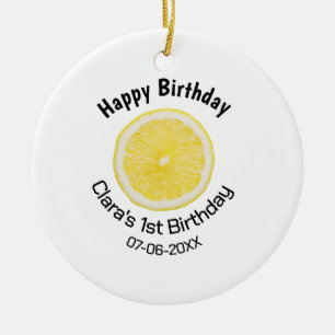 Kinder 1 Geburtstag Zitronenscheibe Name Datum m Keramik Ornament