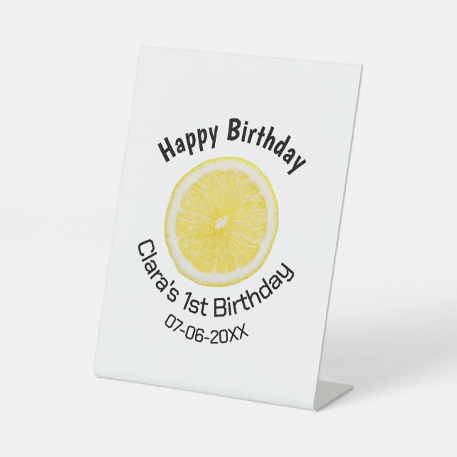 Kinder 1 Geburtstag Zitronenscheibe Name Datum m Sockelschild (Vorderseite)
