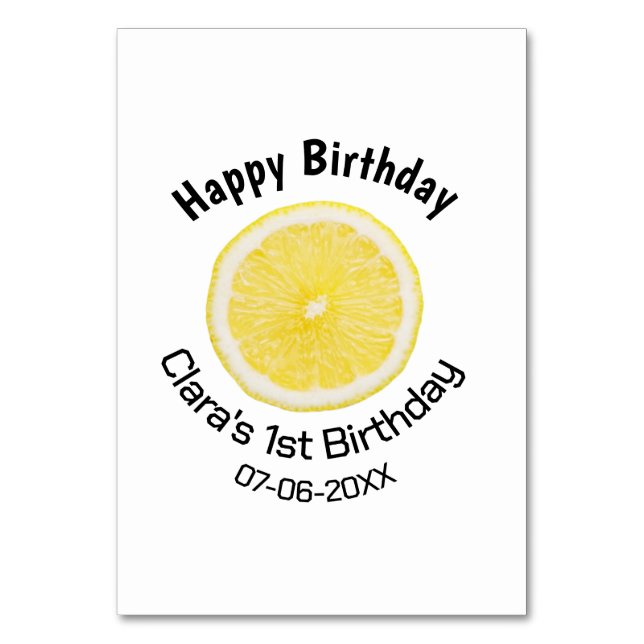 Kinder 1 Geburtstag Zitronenscheibe Name Datum m Tischnummer (Vorderseite)