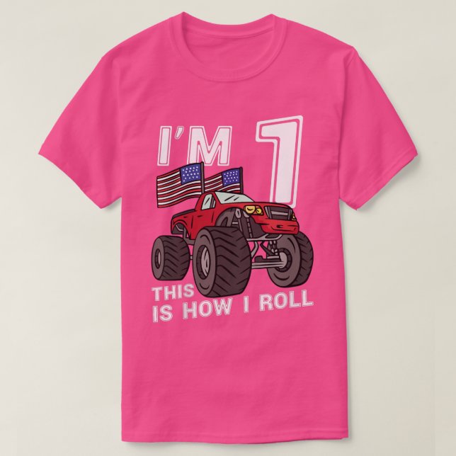 Kinder 1 Jahre Altes Junge Monster LKW 1. Geburtst T-Shirt (Design vorne)
