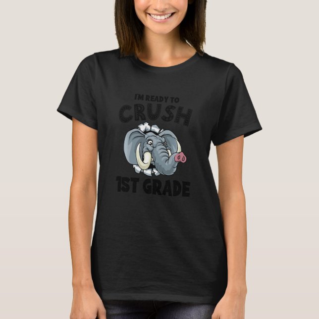 Kinder 1. Klasse zurück zur Schule Elefant, der un T-Shirt (Vorderseite)