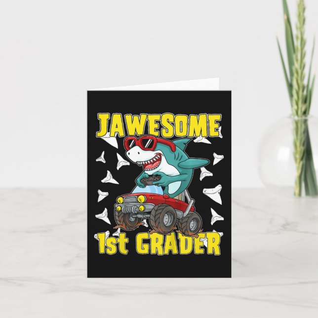 Kinder 1er Klasse Monster Truck Dinosaur Megalodon Karte (Vorderseite)