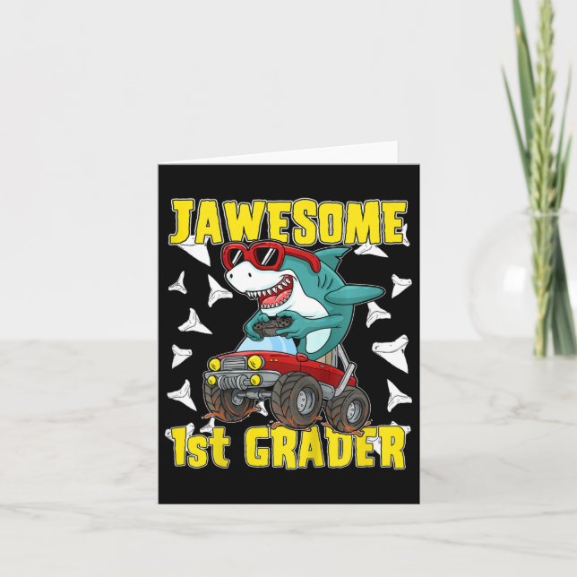 Kinder 1er Klasse Monster Truck Dinosaur Megalodon Karte (Vorderseite)