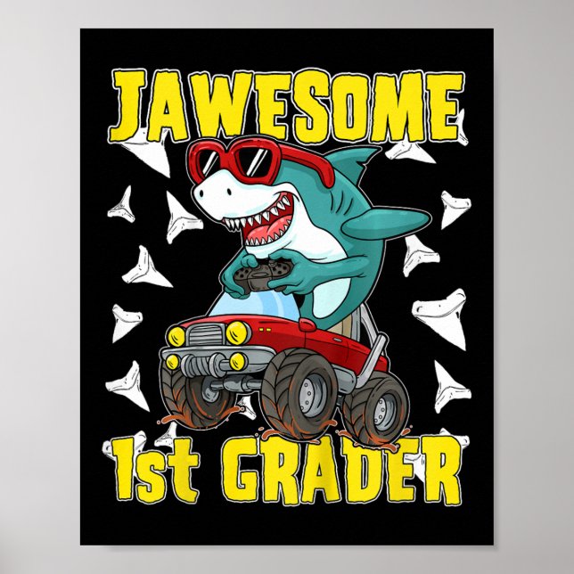 Kinder 1er Klasse Monster Truck Dinosaur Megalodon Poster (Vorne)