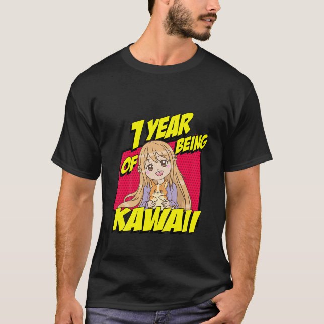 Kinder 1St Birthday Anime Girl 1 Jahr Kawai sein T-Shirt (Vorderseite)