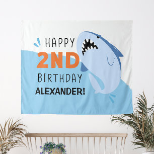 Kinder 2. Haifisch Geburtstagspartei Custom Backdr Wandteppich