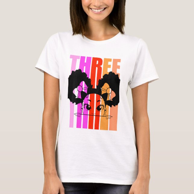 Kinder 3. Geburtstag Niedliches Schwarzes Mädchen  T-Shirt (Vorderseite)