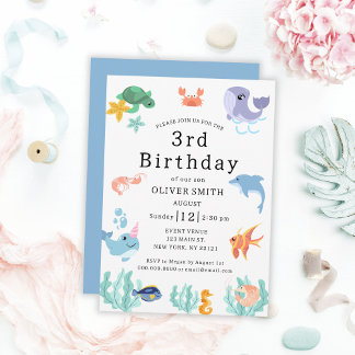 Kinder 3. Geburtstag Party Meerestiere Einladung