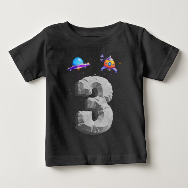 Kinder 3 Jahre Junge Astronautin gibt Spaziergang Baby T-shirt (Vorderseite)