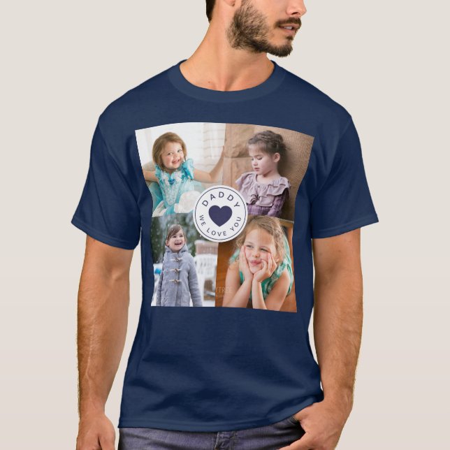 Kinder 4 Foto Collage Daddy Wir Liebe Sie T-Shirt (Vorderseite)