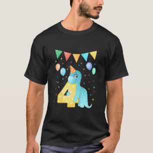 Kinder 4. Geburtstag bin ich 4 mit Dino Hat Ballon T-Shirt
