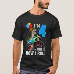 Kinder 4. Geburtstag Ich bin 4. So rolle ich Dinos T-Shirt