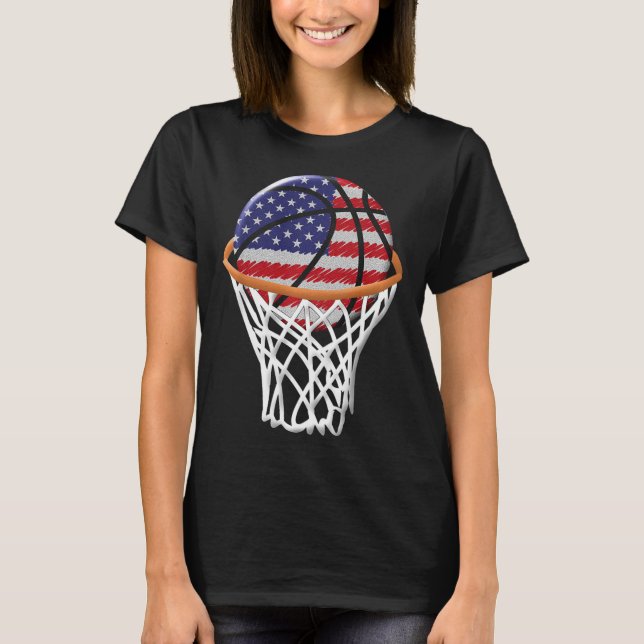 Kinder 4. Juli Basketball USA Flagge Kinder Jugend T-Shirt (Vorderseite)
