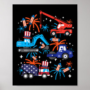 Kinder 4. Juli Baustellenfahrzeuge Fahrzeug Patrio Poster