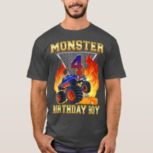 Kinder 4th Monster Truck Geburtstag Junge 4 Jahre T-Shirt