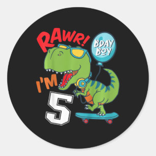 Kinder 5. Geburtstag 5 Jahre alter Junge T-rex Ska Runder Aufkleber