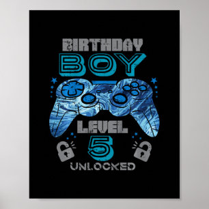 Kinder 5. Geburtstag Gamer Level 5 freigeschaltet Poster