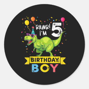 Kinder 5 Jahre alt 5. Geburtstag Junge T Rex Dinos Runder Aufkleber