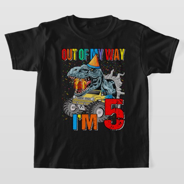 Kinder 5th Birthday Boy Monster Truck Dinosaurier  T-Shirt (Ablage )