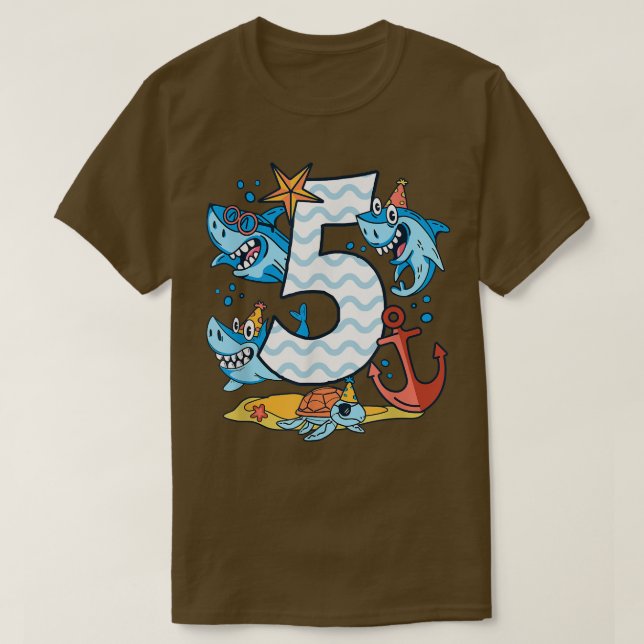 Kinder 5th Birthday Boy Shark 5 Year Old Sharks Oc T-Shirt (Design vorne)