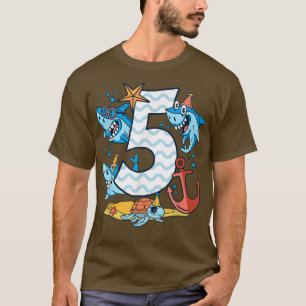 Kinder 5th Birthday Boy Shark 5 Year Old Sharks Oc T-Shirt