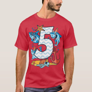 Kinder 5th Birthday Boy Shark 5 Year Old Sharks Oc T-Shirt