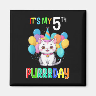 Kinder 5th Birthday Girl Cat Shirt Fifth Bday Girl Magnet