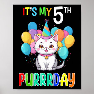 Kinder 5th Birthday Girl Cat Shirt Fifth Bday Girl Poster