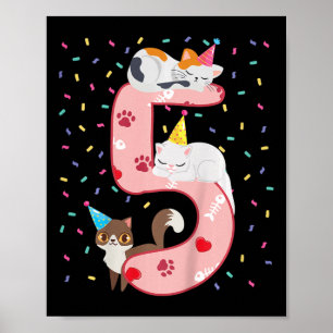 Kinder 5th Birthday Girl Niedlich Cat Outfit 5 Jah Poster