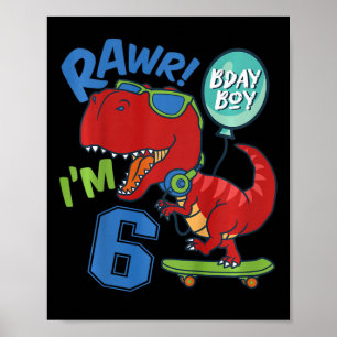 Kinder 6. Geburtstag 6 Jahre alter Junge Roter T-R Poster