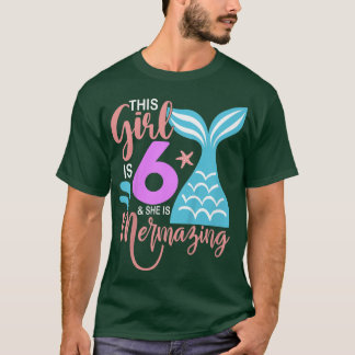 Kinder 6 Jahre Altes Mädchen Meerjungfrau 6. Gebur T-Shirt