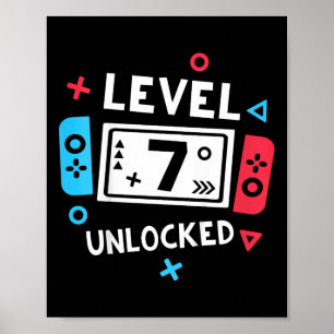 Kinder 7. Geburtstag Shirt Junge Stufe 7 Entsperrt Poster