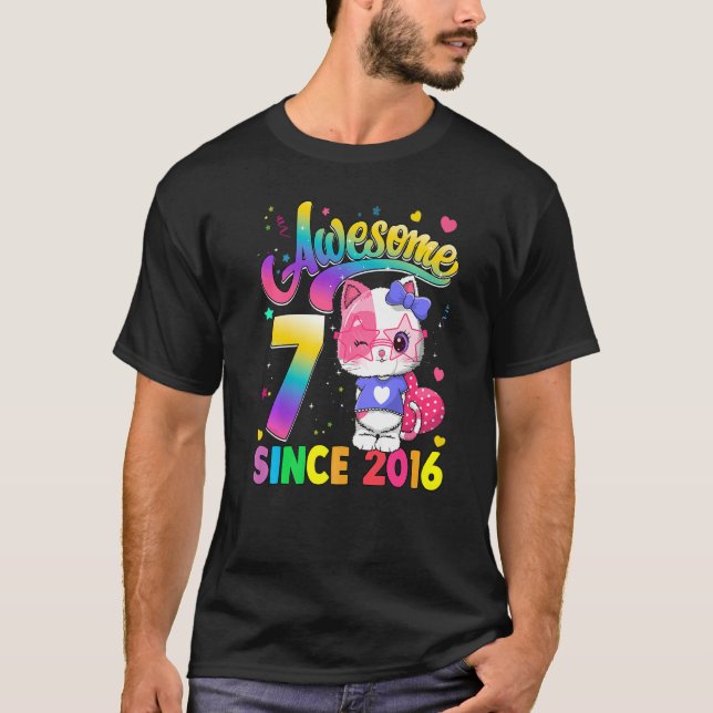 Kinder 7 Jahre alte Katze Phantastisch seit 2016 K T-Shirt (Vorderseite)