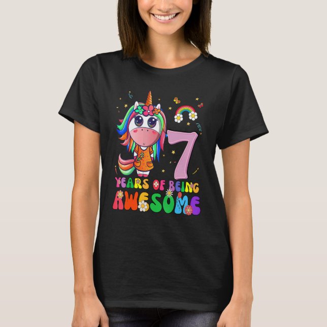 Kinder 7 Jahre Alte Mädchen Teens Einhorn 7. Gebur T-Shirt (Vorderseite)