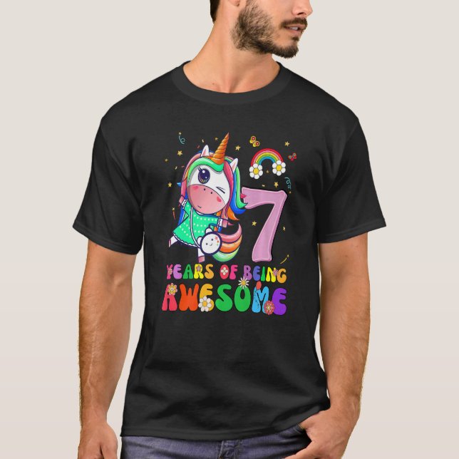 Kinder 7 Jahre Alte Mädchen Teens Einhorn 7. Gebur T-Shirt (Vorderseite)