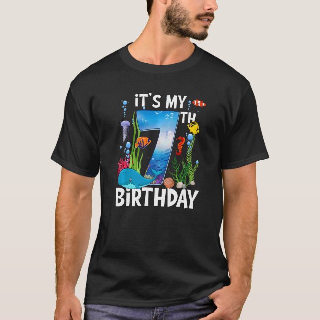 Kinder 7 Jahre Alter Ozean Wal Dolphin Shark 7. T-Shirt (Vorderseite)