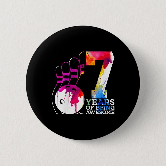 Kinder 7 Jahre Phantastischer Bowling 7. Geburtsta Button (Vorderseite)