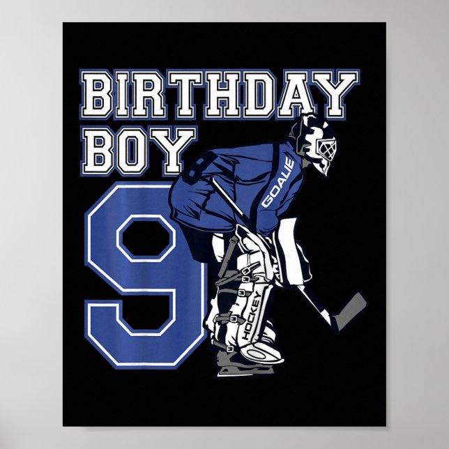 Kinder 9 Jahre alt Eishockey Goalie Thema Geburtst Poster (Vorne)