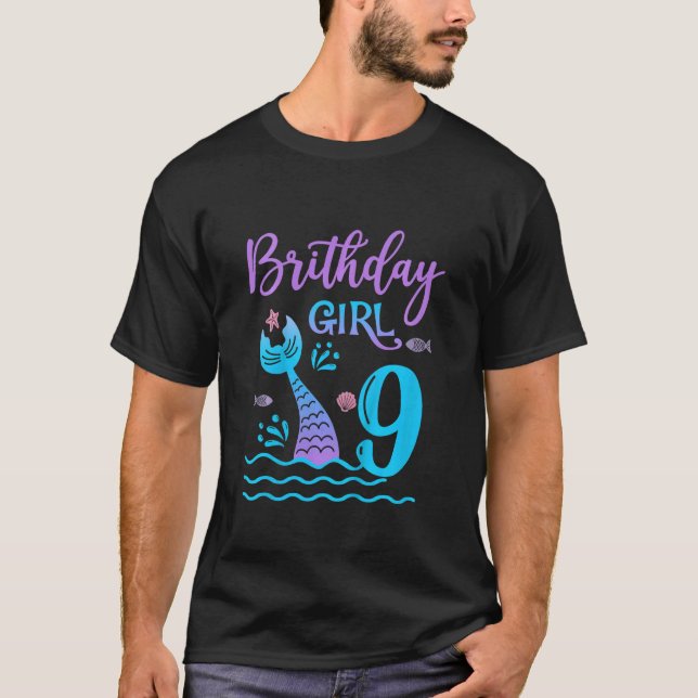Kinder 9 Jahre alter Meerjungfrau Schwanz 9. Gebur T-Shirt (Vorderseite)