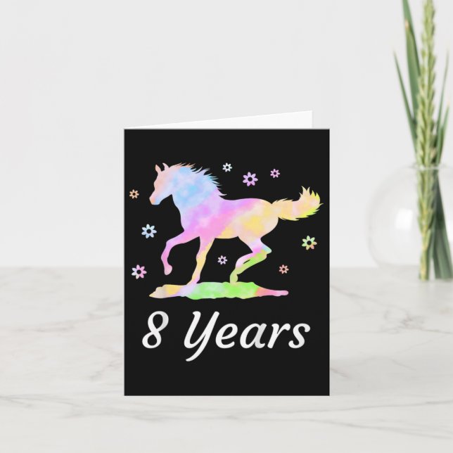 Kinder Acht Jahre 8. Geburtstag Pferdereiten Rainb Karte (Vorderseite)