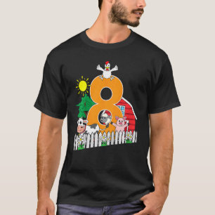 Kinder Achte 8. Geburtstagsfarm Tier Kuh Schweinek T-Shirt