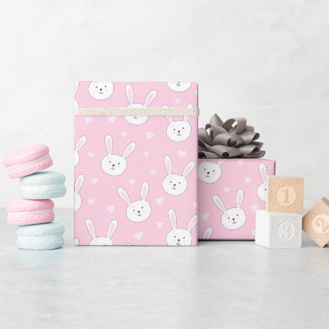 Kinder Adorable Bunny Rabbit Osterpink Herz Geschenkpapier (Babyparty)