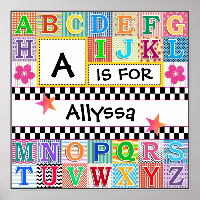 Kinder Alphabet Art. 16x16 Personalisiert Poster (Vorne)