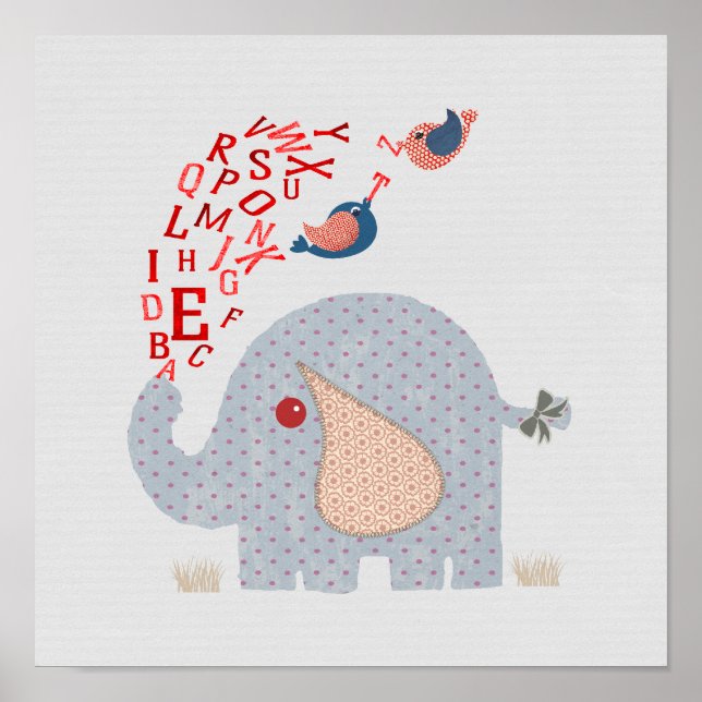 Kinder Alphabet Elefantenzimmer Niedliches Kinderz Poster (Vorne)