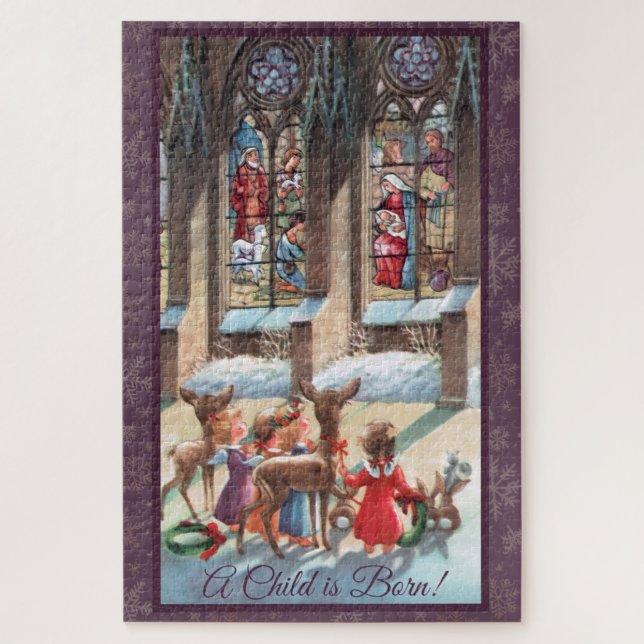 Kinder am Kirchenfenster Weihnachten  (Vertikal)