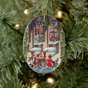 Kinder am Kirchenfenster Weihnachten Keramik Ornament